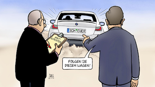 Cartoon: Wissing vs. Scheuer (medium) by Harm Bengen tagged wissing,scheuer,verkehrsminister,pkw,fdp,csu,maut,wagen,gutachten,kfz,flucht,verfolgung,harm,bengen,cartoon,karikatur,wissing,scheuer,verkehrsminister,pkw,fdp,csu,maut,wagen,gutachten,kfz,flucht,verfolgung,harm,bengen,cartoon,karikatur