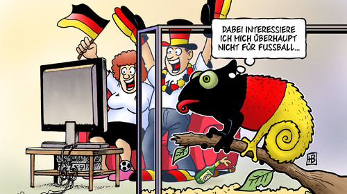 Cartoon: WM-Rausch (medium) by Harm Bengen tagged wm,brasilien,rausch,deutschland,fussball,schwarz,rot,gold,nationalfarben,fans,chamaeleon,begeisterung,interesse,harm,bengen,cartoon,karikatur,wm,brasilien,rausch,deutschland,fussball,schwarz,rot,gold,nationalfarben,fans,chamaeleon,begeisterung,interesse,harm,bengen,cartoon,karikatur