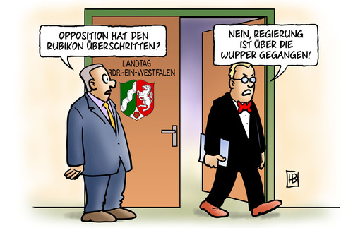 Cartoon: Wupper (medium) by Harm Bengen tagged wupper,landtag,nordrhein,westfalen,hannelore,kraft,neuwahlen,opposition,rubikon,landtag,nordrhein westfalen,hannelore kraft,neuwahlen,opposition,rubikon,wupper,nordrhein,westfalen,hannelore,kraft