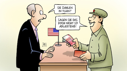 Cartoon: Yuan-Kurs (medium) by Harm Bengen tagged yuan,wechselkurs,china,usa,handelsstreit,abwertung,bezahlen,geld,währung,harm,bengen,cartoon,karikatur,yuan,wechselkurs,china,usa,handelsstreit,abwertung,bezahlen,geld,währung,harm,bengen,cartoon,karikatur