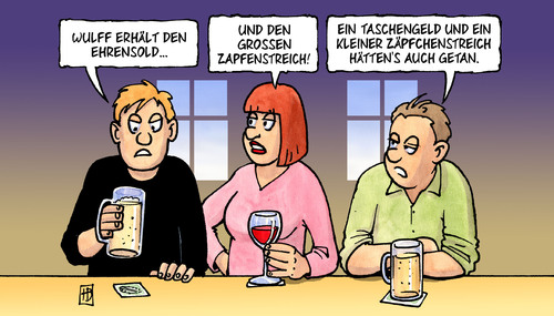 Cartoon: Zäpfchenstreich (medium) by Harm Bengen tagged zäpfchen,streich,zapfenstreich,wulff,ehrensold,bundeswehr,bundespräsident,bundespräsidialamt,zäpfchen,streich,wulff,ehrensold,bundeswehr,bundespräsident,bundespräsidialamt