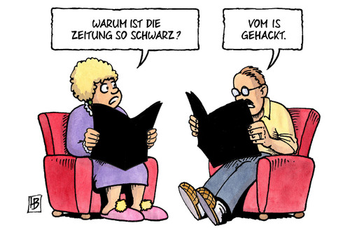 Cartoon: Zeitung gehackt (medium) by Harm Bengen tagged zeitung,schwarz,fernseher,sender,tv,is,gehackt,hacker,islamisten,cybercrime,cyberwar,frankreich,tv5,harm,bengen,cartoon,karikatur,zeitung,schwarz,fernseher,sender,tv,is,gehackt,hacker,islamisten,cybercrime,cyberwar,frankreich,tv5,harm,bengen,cartoon,karikatur