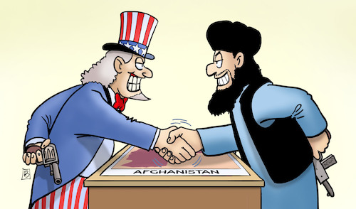 Cartoon: Zusammenarbeit USA und Taliban (medium) by Harm Bengen tagged zusammenarbeit,waffen,rücken,usa,terror,isis,rache,uncle,sam,islamisten,afghanistan,rettungsmission,abzug,taliban,harm,bengen,cartoon,karikatur,zusammenarbeit,waffen,rücken,usa,terror,isis,rache,uncle,sam,islamisten,afghanistan,rettungsmission,abzug,taliban,harm,bengen,cartoon,karikatur