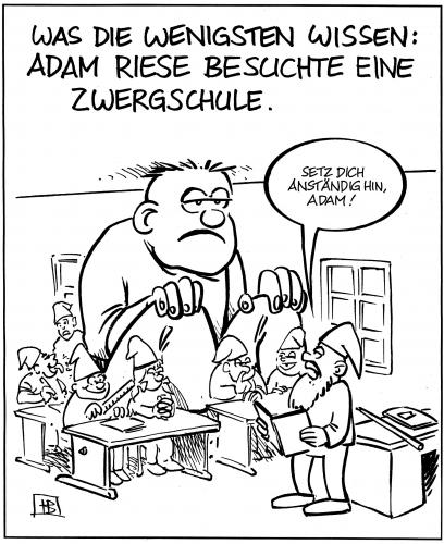 Cartoon: Zwergschule (medium) by Harm Bengen tagged zwergschule,zwerg,gartenzwerg,liliputaner,gnom,heinzelmännchen,adam riese,mathematik,bildung,klasse,pädagogik,pädagoge,lehrer,größenverhältnis,groß,klein,größenunterschied,mickrig,riesig,unterricht,eng,adam ries,rechenmeister,mathe,rechnerkünstler,rechnen,adam,riese,ries