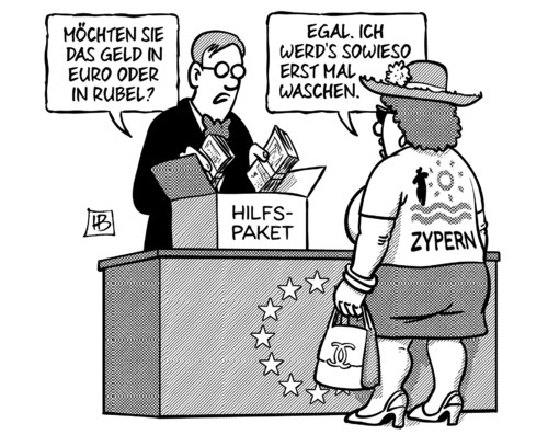 Cartoon: Zypern-Paket (medium) by Harm Bengen tagged zypern,paket,hilfspaket,bankenrettung,eu,euro,krise,rubel,russen,schwarzgeld,geldwaesche,harm,bengen,cartoon,karikatur