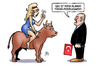 Cartoon: Cavusoglu und EU (small) by Harm Bengen tagged cavusoglu,türkei,feindlichkeit,eu,europa,beitritt,visafreiheit,militärputsch,stier,aussenminister,finger,drohen,harm,bengen,cartoon,karikatur