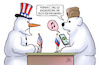 Cartoon: Eisig in Genf (small) by Harm Bengen tagged eisig,genf,gespräche,treffen,kasachstan,ukraine,handy,schneemann,uncle,usa,russland,baer,sam,harm,bengen,cartoon,karikatur