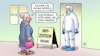 Cartoon: Engpass (small) by Harm Bengen tagged impfen,impfzentrum,impfpass,impfstopp,impfstoff,lieferschwierigkeiten,lieferkette,schutzanzug,problem,engpass,susemil,maske,corona,harm,bengen,cartoon,karikatur