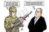 Cartoon: G36 (small) by Harm Bengen tagged probleme,g36,gewehr,sturmgewehr,bundeswehr,soldat,verteidigungsministerin,leyen,ballermann,ballern,schiessen,parlament,parlamentarischer,untersuchungsausschuss,kritik,harm,bengen,cartoon,karikatur