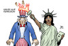 Cartoon: Gruss aus Ferguson (small) by Harm Bengen tagged jury,ferguson,entscheidung,michael,brown,ausschreitungen,krawalle,weisser,polizist,polizei,rassismaus,justiz,usa,miss,liberty,freiheitsstatue,uncle,sam,feuer,fackel,harm,bengen,cartoon,karikatur