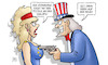 Cartoon: Handelskrieg EU-USA (small) by Harm Bengen tagged handelskrieg,eu,europa,usa,uncle,sam,pistole,schläfe,brust,wirtschaft,zoll,zölle,juncker,trump,harm,bengen,cartoon,karikatur