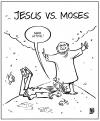 Cartoon: Jesus vs. Moses (small) by Harm Bengen tagged jesus,moses,rotes,meer,see,teilen,wasser,laufen,sturz,religion,bibel,altes,neues,testament