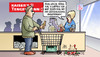 Cartoon: Kaisers-Zerschlagung (small) by Harm Bengen tagged lappen,supermarkt,laden,kassiererin,kunde,zerschlagung,kaisers,tengelmann,edeka,rewe,kasse,einkauf,harm,bengen,cartoon,karikatur