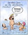Cartoon: Klein-Jesus am Badestrand (small) by Harm Bengen tagged jesus,badestrand,see,genezareth,kind,weinen,heiligenschein,baden,schwimmen,christus,messias