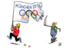 Cartoon: Olympiabewerbung 2018 (small) by Harm Bengen tagged olympiabewerbung,2018,olympia,olympiade,winterolympiade,wintersport,bitbook,münchen,garmisch,bauern,eigentümer,grundstücke,sense,schnitt,riß,ude,witt