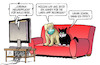 Cartoon: Pfoty (small) by Harm Bengen tagged meldepflicht,haustiere,tv,hund,katze,kater,maske,pfoty,warnung,warnapp,app,krank,gesund,handy,smartphone,corona,covid19,virus,pandemie,harm,bengen,cartoon,karikatur