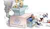 Cartoon: Thyssenkrupp (small) by Harm Bengen tagged subventionen,arbeitsplätze,thyssenkrupp,stahindustrie,wasserstofftechnologie,umbau,rausschmiss,kündigung,fusstritt,maschine,harm,bengen,cartoon,karikatur