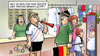 Cartoon: Zopf (small) by Harm Bengen tagged fussball,em,fan,shop,zopf,fahne,trikot,europameisterschaft,boykott,drohung,ukraine,deutschland,merkel,westerwelle,gauck,timoschenko,janukowitsch,gericht,prozess,haft,hungerstreik,justiz,willkuer,dfb