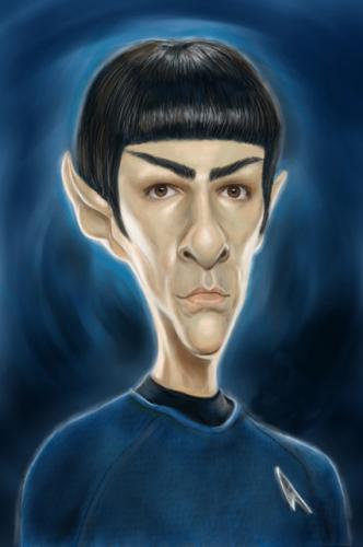 Cartoon: Mr. Spock (medium) by markdraws tagged caricature,spock,star,trek,sci,fi,science,fiction,humor,illustration,digital,painting,paint,photoshop,captain,kirk,zachary,quinto