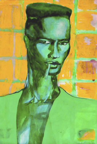 Cartoon: Grace Jones Portrait (medium) by MontseCastellano tagged grace,jones,pop,art,green,yellow,watercolor