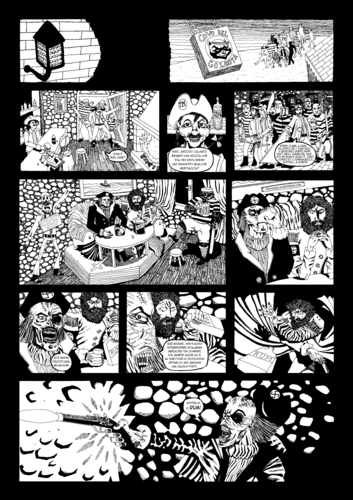 Cartoon: La Filastrocca 3.5 (medium) by csamcram tagged comics,black,white,csam,cram,corsari,pirati,bucanieri,galeone,filibustieri,cannoni,battaglia,guerra,sale,ammutinamento,accecare