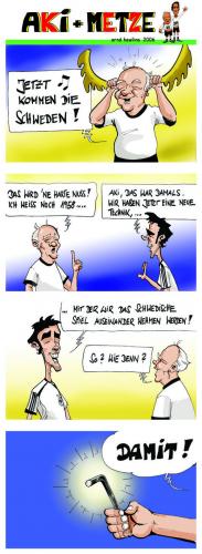 Cartoon: Aki und Metze (medium) by pianoman68 tagged wm,2006,deutschland,gegen,schweden,ruhrnachrichten,sportcomic,fußball