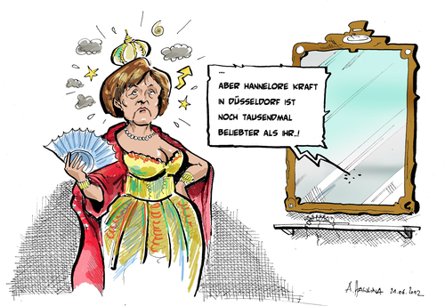 Cartoon: Spieglein Spieglein an der Wand (medium) by pianoman68 tagged hannelore,kraft,merkel,popularität,bundeskanzlerin,miisterpräsidentin,nrw,deutschland,spieglein