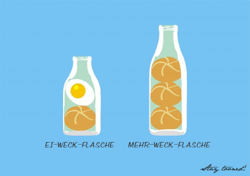 Cartoon: EIWECK vs. MEHRWECK (medium) by StayTooned tagged eiweck,mehrweck,einweg,mehrweg,weck,ei,flasche
