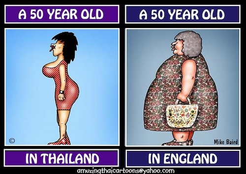 Cartoon: 50 Year Old (medium) by Mike Baird tagged thai,english,age,weight
