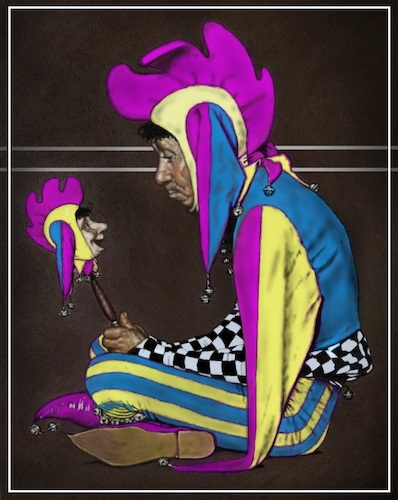 Cartoon: The Gay Jester (medium) by Mike Baird tagged jester,happy,sad,gay,oil,2021