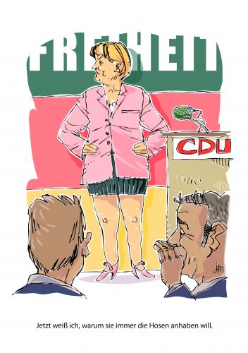 Cartoon: Beine (medium) by janssenmayer tagged merkel,rock,hose,beine,wahl,rednerpult,flüstern