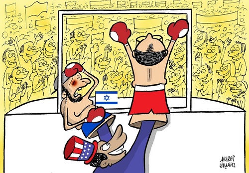 Cartoon: Puppeteer (medium) by Murat tagged america,israel,hollywood,middle,east,deception
