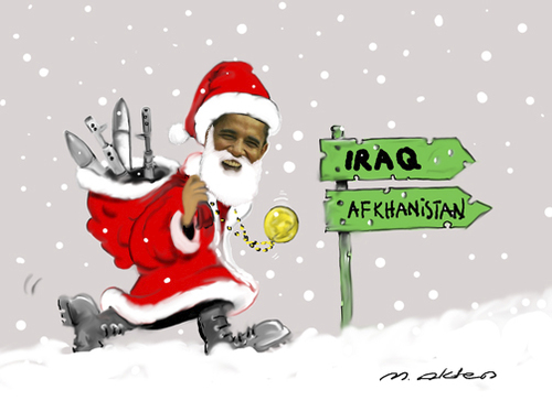 Cartoon: noel 2010 (medium) by muharrem akten tagged noel,2010,obama,barack,hosein,huseyin,prezidident,baskan,caricature,karikatur,humor,mizah,turkish,cartoonizt,cartoon,karikaturist,muharrem,akten,cizgi,art,sanat,cizer