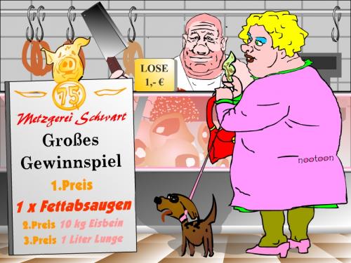 Cartoon: 75 Jahre Metzgerei Schwart (medium) by nootoon tagged fleisch,metzger,butcher,meat,meatball,gehacktes