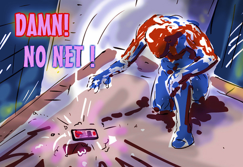 Cartoon: damn! no net! (medium) by nootoon tagged network,no,nootoon,net,german,incredible,spiderman,illustrator