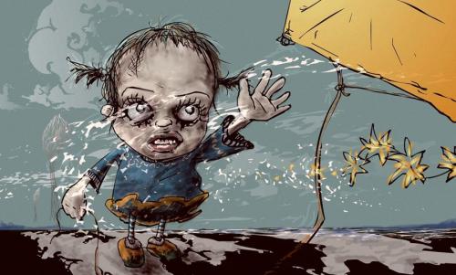Cartoon: drachenwetter (medium) by nootoon tagged drachen,kite,wind,sturm,storm,girl,fliegen,fly,nootoon,illustration,ilmenau