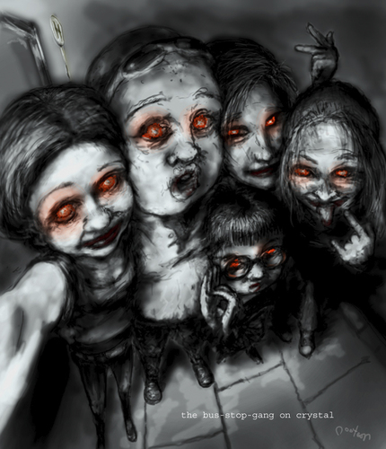 Cartoon: the busstopgang on crystal (medium) by nootoon tagged crystal,meth,nootoon,illustration,digital,germany