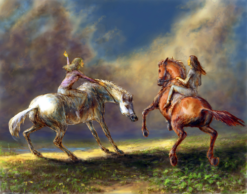 Cartoon: the upcoming storm (medium) by nootoon tagged horses,storm,ilmenau,illustrator,art,nootoon,germany,illustration