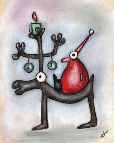 Cartoon: Elchtest (medium) by ninaboosart tagged weihnachten,elch,elchtest,winter,weihnachtsmann