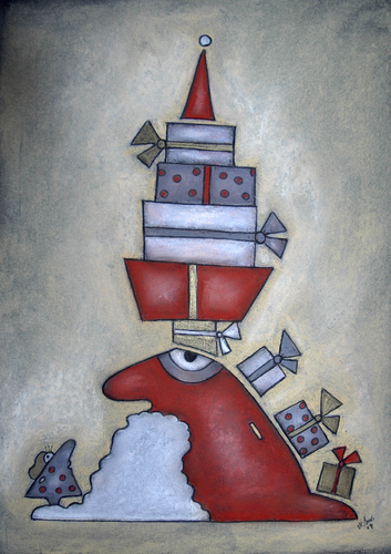 Cartoon: Hochstapler (medium) by ninaboosart tagged weihnachtsmann,geschenkmann,hochstapler