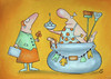 Cartoon: Zum Feierabend Eintopf (small) by ninaboosart tagged hausmann,kinder,frau,kochen,putzen,waschen