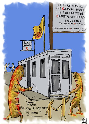 Cartoon: Currywurst (medium) by Dadaphil tagged currywurst,berlin,saussage,checkpoint,charlie,roster