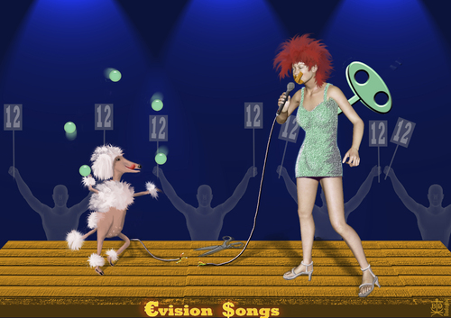 Cartoon: Eurovision Song Contest (medium) by Dadaphil tagged eurovision,song,contest,singer,dog,juggling,judges,jury,sänger,hund,jonglieren,preisrichter