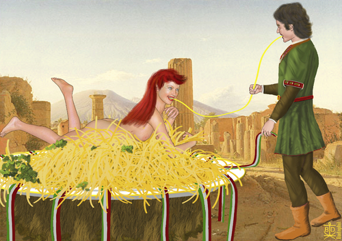 Cartoon: Love (medium) by Dadaphil tagged dadaphil,vesuvio,man,woman,italy,spaghetti,love,pizzapitch