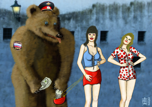 Cartoon: Uniform corruption (medium) by Dadaphil tagged corruption,dadaphil,uniform,whores,money,bear,russia,korruption,prostituierte,nutte,bär,russland