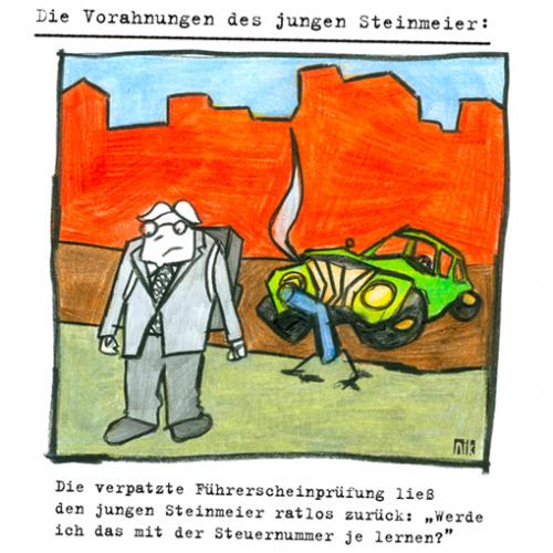 Cartoon: Der junge Steinmeier 3 (medium) by nik tagged steinmeier,jung,jugend,steuernummer,steuern,führerscheinprüfung,cartoon,buntstift