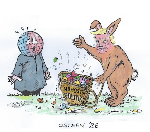 Cartoon: --- (medium) by mandzel tagged ostern,trump,politik,iran,usa,zerstörungen,nahost,krieg,ostern,trump,politik,iran,usa,zerstörungen,nahost,krieg