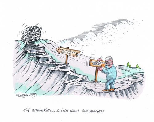 Cartoon: Abbas auf dem Weg nach vorn (medium) by mandzel tagged palästinenser,abbas,zweistaaten,lösung,langer,weg,palästinenser,abbas,zweistaaten,lösung,langer,weg