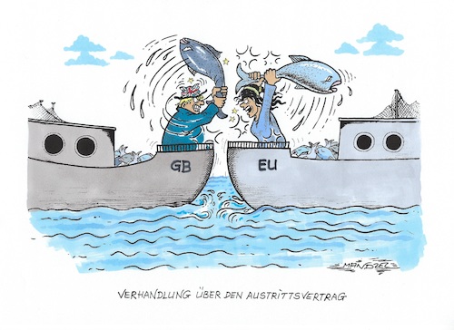 Cartoon: Abschlussverhandlungen (medium) by mandzel tagged brexit,johnson,verhandlungen,diplomatie,großbritannien,eu,vorteile,fischereiprobleme,brexit,johnson,verhandlungen,diplomatie,großbritannien,eu,vorteile,fischereiprobleme