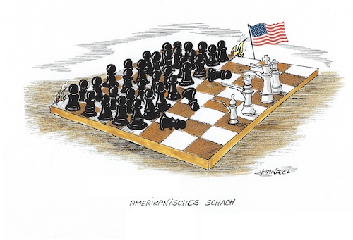 Cartoon: Amerikanische Schach-Variante (medium) by mandzel tagged schach,gewalt,trump,usa,diskiminierungen,mord,schach,gewalt,trump,usa,diskiminierungen,mord